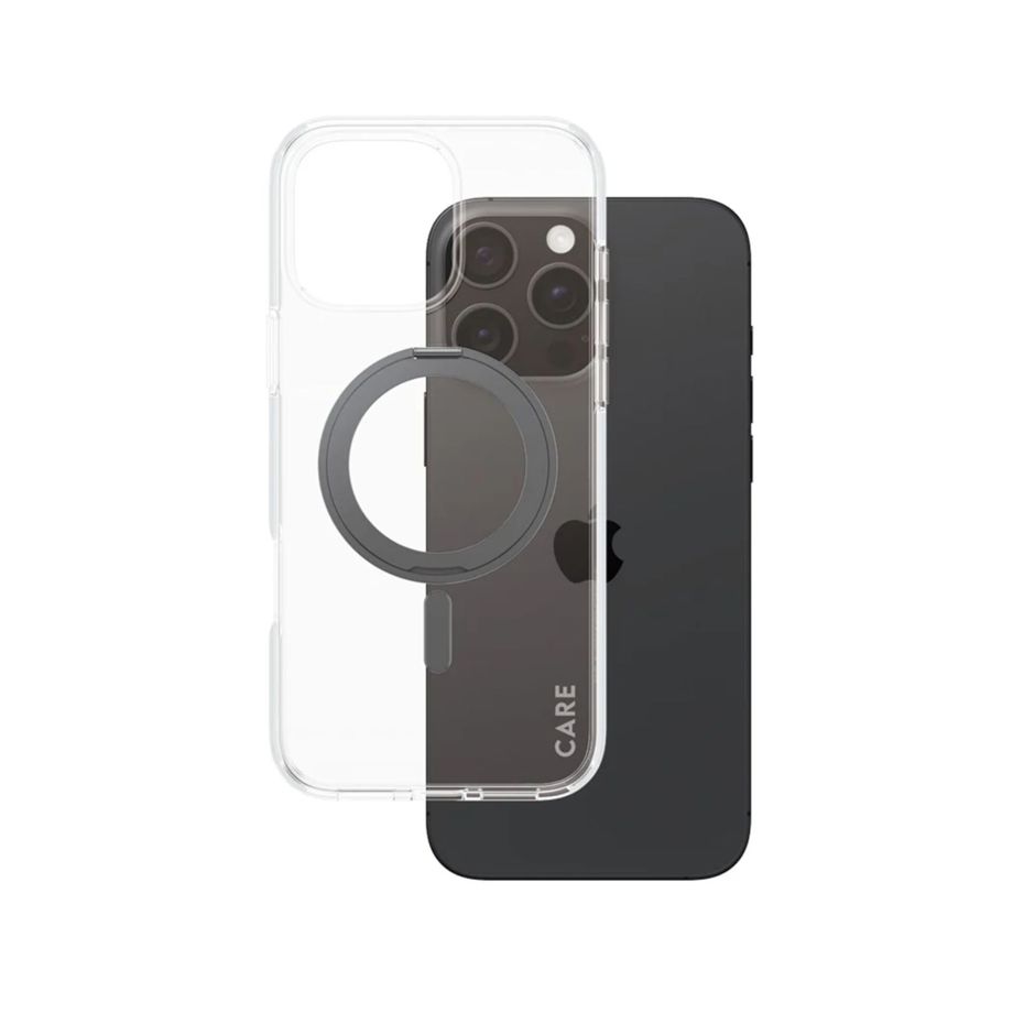 PanzerGlass CARE dėklas, skirtas iPhone 16 Pro Max, su stovu ir MagSafe, juodas