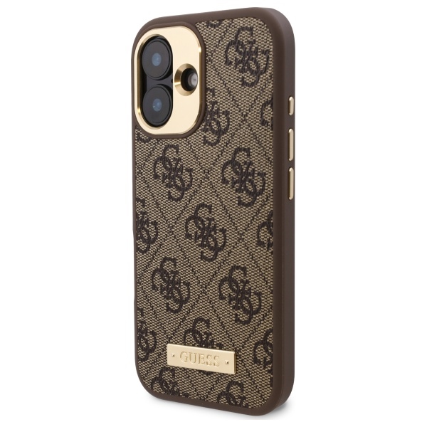Guess iPhone 16 dėklas 4G Logo Plate MagSafe, rudas