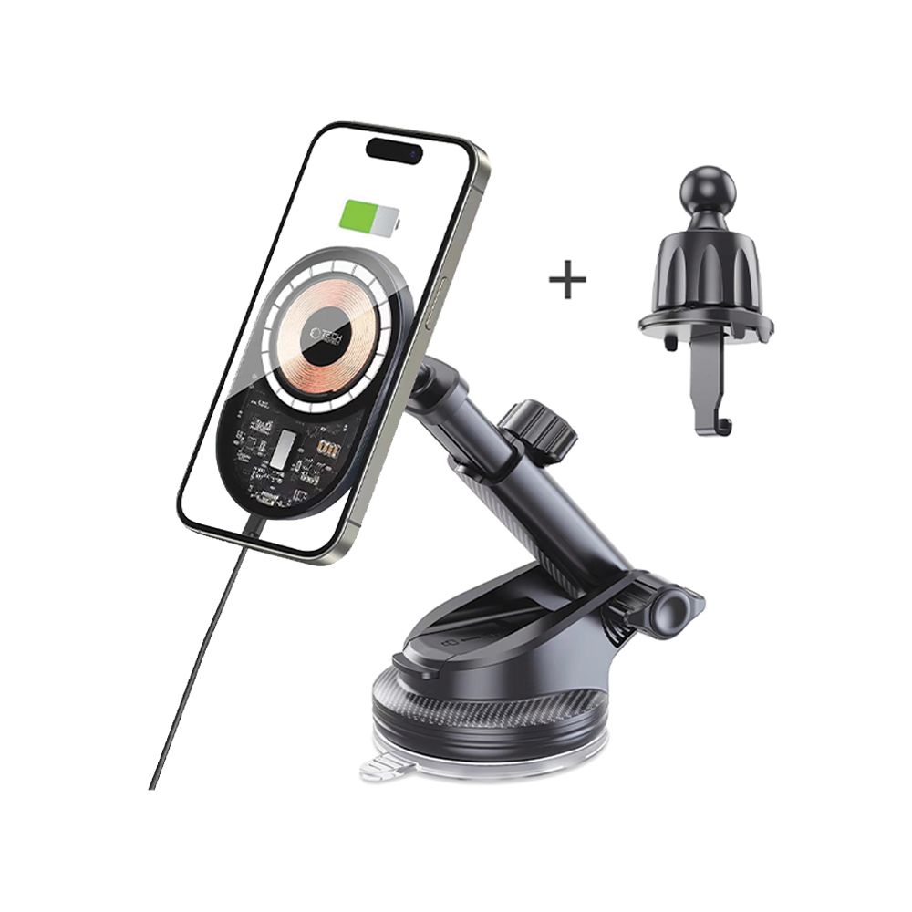 Automobilinis laikiklis su įkrovikliu Tech-Protect MM15W-V6 15W MagSafe, Juodas
