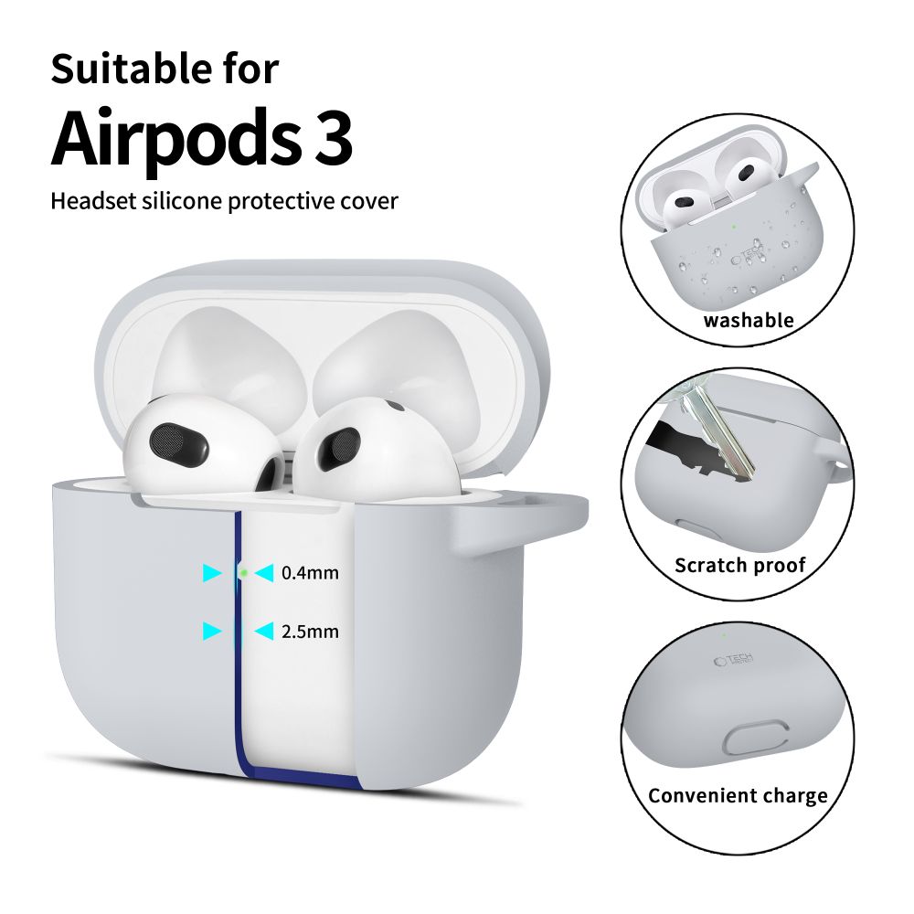 Tech-Protect Silicone Hook Case for Apple AirPods 3, Gray