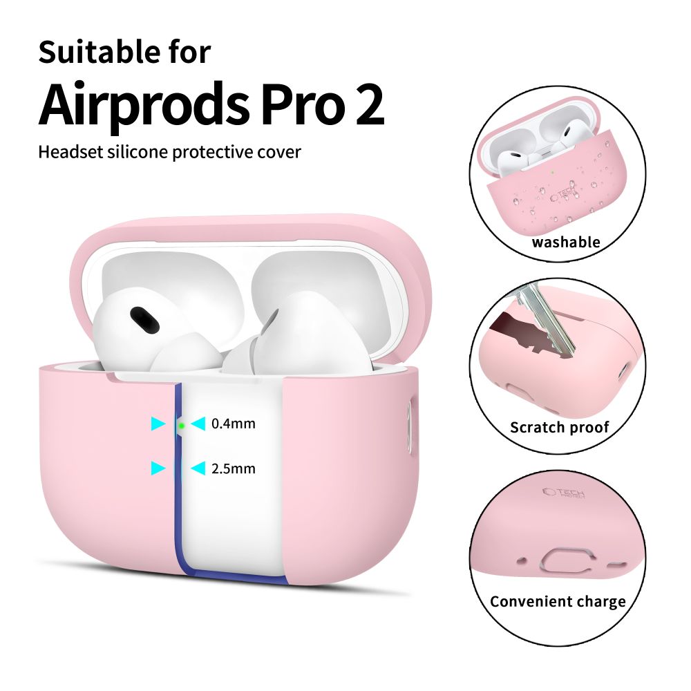 Tech-Protect Apple AirPods Pro 1 / 2 Silicone Case, Pink