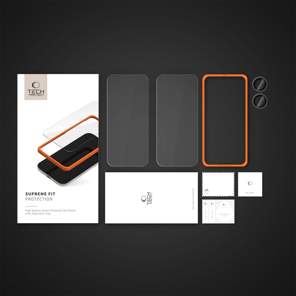 Tech-Protect Supreme Set apsauginis stiklas iPhone 16 permatomas