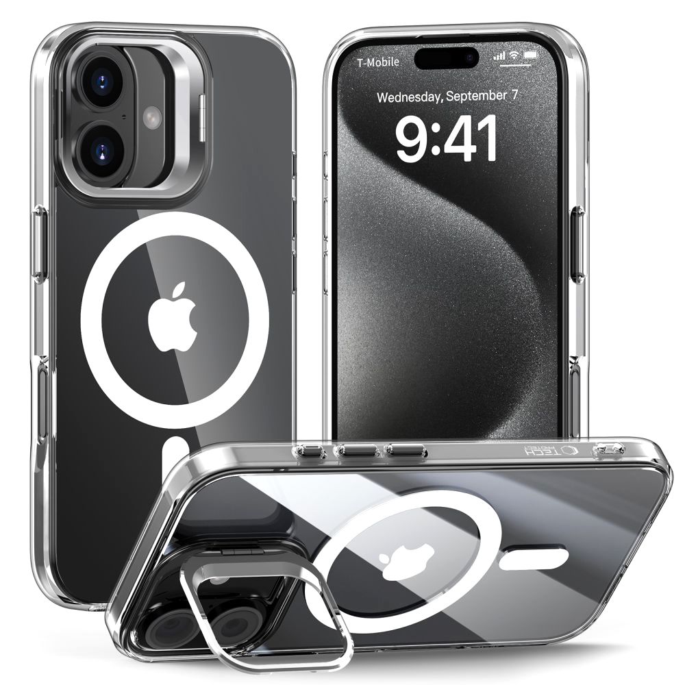 Tech-Protect MagStand MagSafe dėklas, skirtas iPhone 16 - Skaidrus
