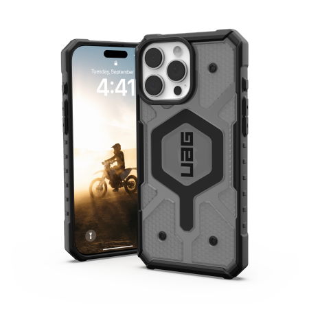 UAG Pathfinder Clear MagSafe dėklas, skirtas iPhone 16 Pro Max, pusiau skaidrus