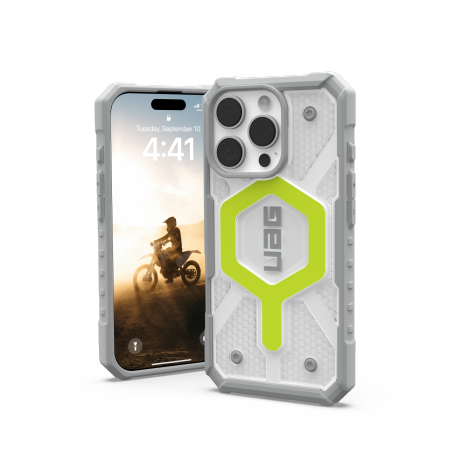 UAG Pathfinder Clear MagSafe dėklas, skirtas iPhone 16 Pro, žalias