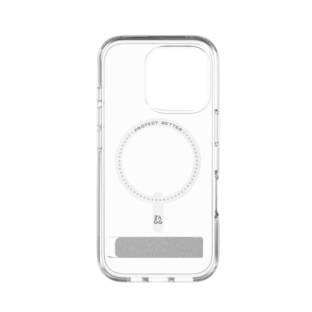 ZAGG Crystal Palace Snap Kickstand MagSafe dėklas su stovu iPhone 16 Pro, skaidrus