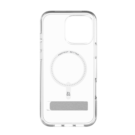 ZAGG Crystal Palace Snap Kickstand MagSafe dėklas su stovu iPhone 16 Pro Max, skaidrus
