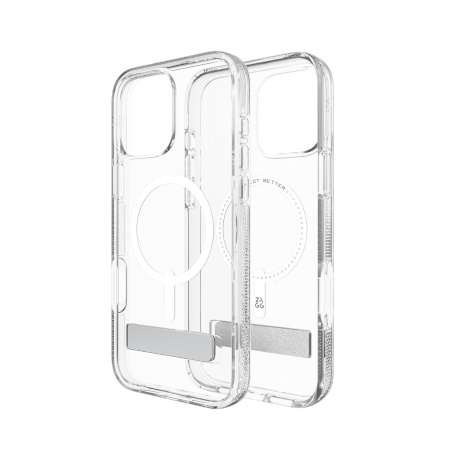 ZAGG Crystal Palace Snap Kickstand MagSafe dėklas su stovu iPhone 16 Pro Max, skaidrus