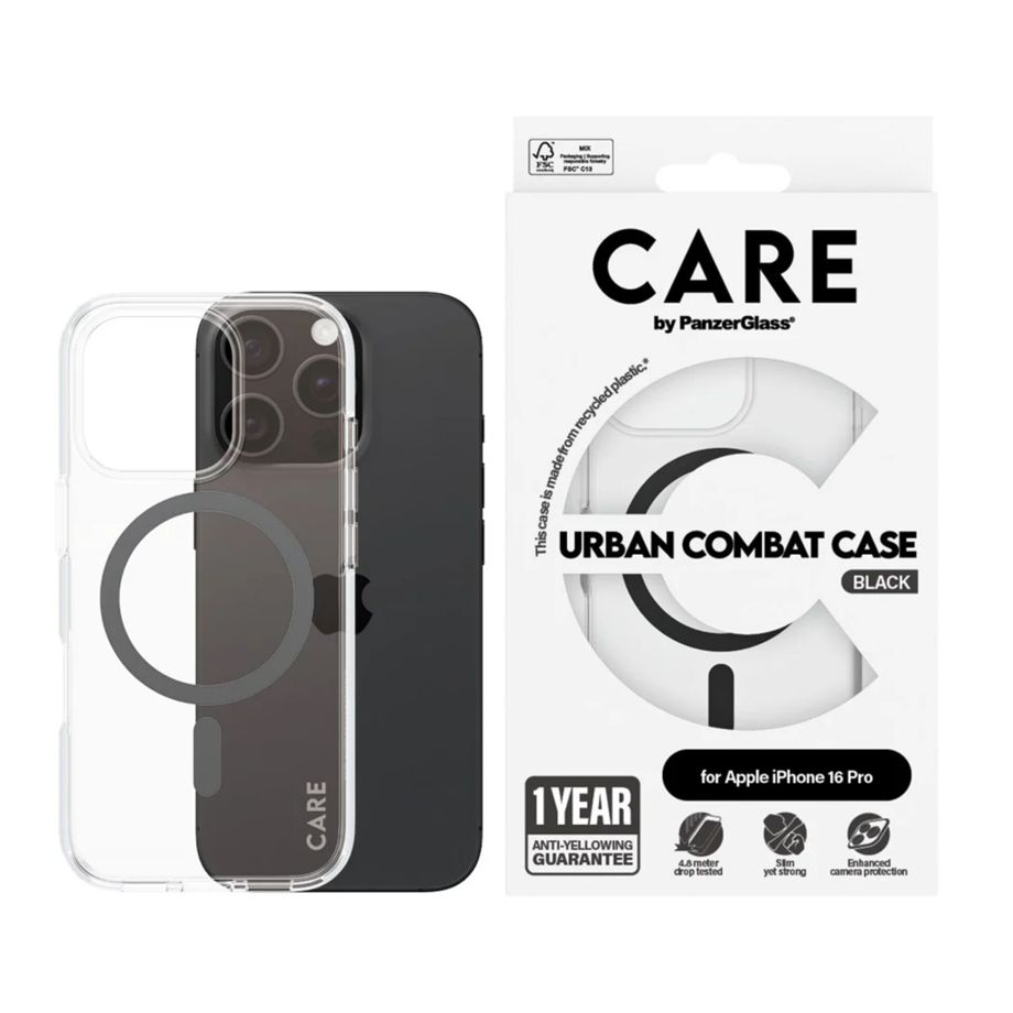 PanzerGlass 1346 CARE Flagship dėklas iPhone 16 Pro, Skaidrus / Juodas
