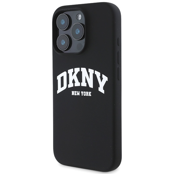 DKNY Silicone MagSafe dėklas iPhone 16 Pro Max telefonui, juodas