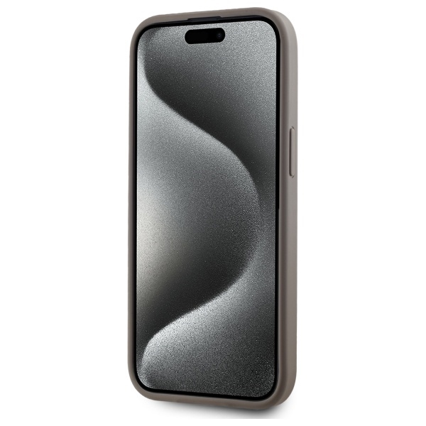 DKNY dėklas iPhone 15 Plus telefonui Leather Checkered Mono Pattern MagSafe, smėlio