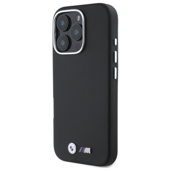 BMW dėklas iPhone 16 Pro Max telefonui M Edition Kevlar, juodas