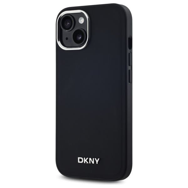 DKNY iPhone 15 Plus Case Plain Silver MagSafe Logo, Black