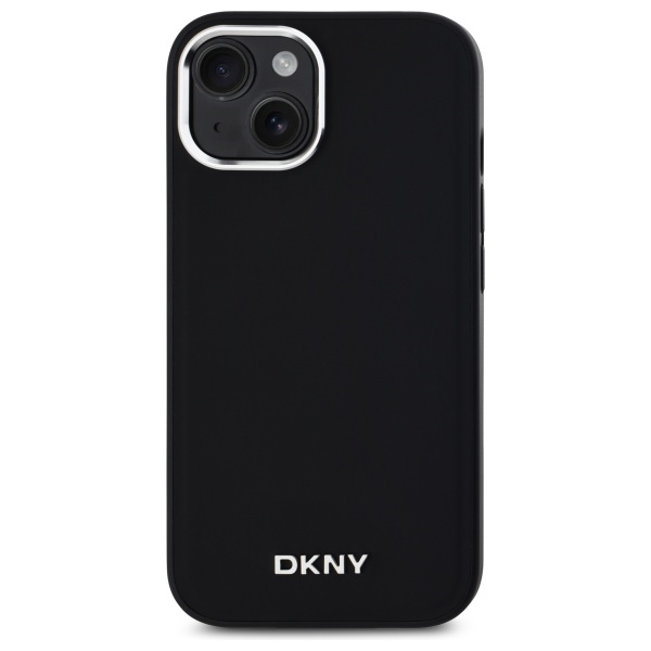 DKNY iPhone 15 Plus Case Plain Silver MagSafe Logo, Black