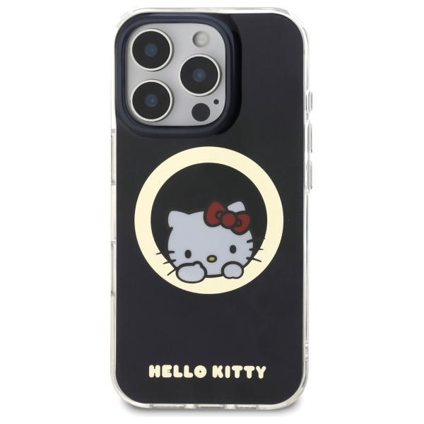 Hello Kitty dėklas iPhone 16 Pro telefonui IML Sweet Kitty MagSafe, juodas