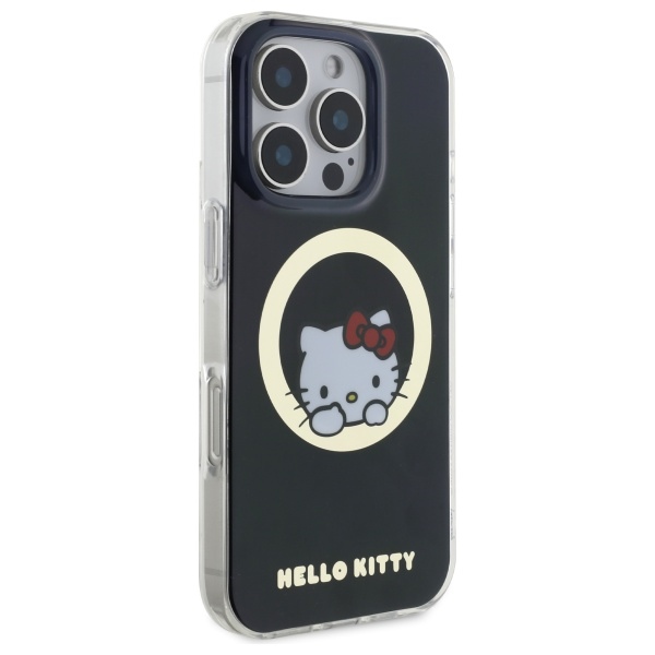 Hello Kitty dėklas iPhone 16 Pro telefonui IML Sweet Kitty MagSafe, juodas