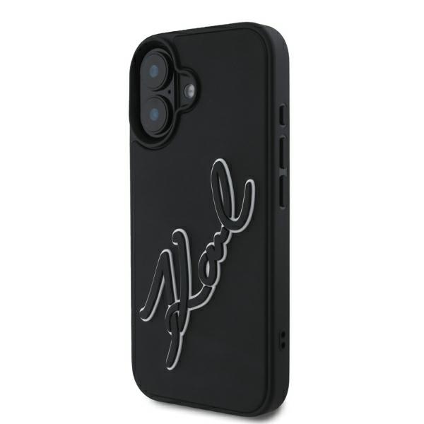 Karl Lagerfeld dėklas iPhone 16 telefonui 3D Rubber Signature, juodas