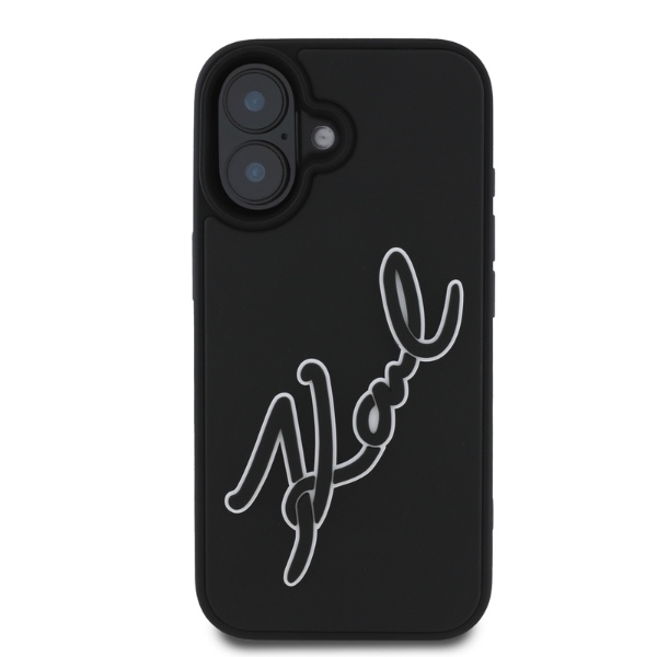 Karl Lagerfeld dėklas iPhone 16 telefonui 3D Rubber Signature, juodas