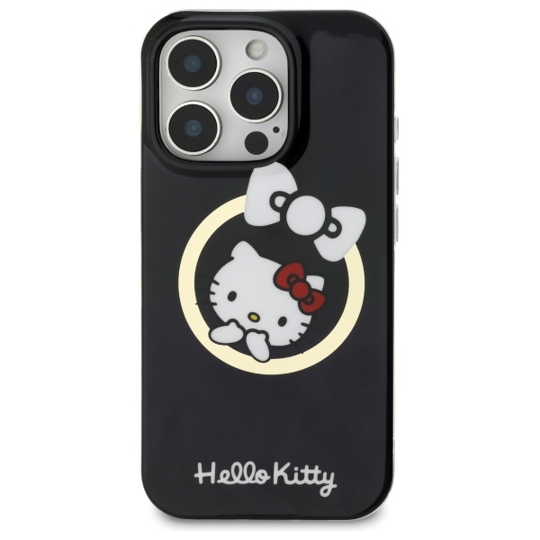 Hello Kitty dėklas iPhone 16 Pro Max telefonui IML Fun bow MagSafe, juodas