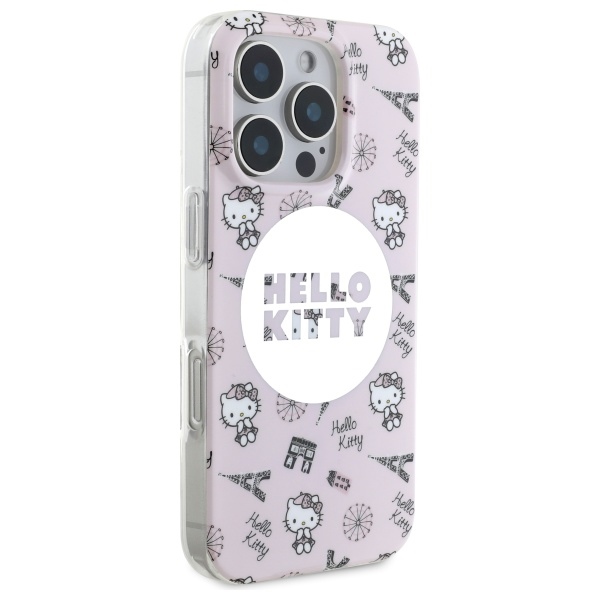 Hello Kitty iPhone 16 Pro Max MagSafe dėklas IML All Over Paris, rožinis