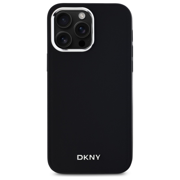 DKNY Plain Silver MagSafe Logo dėklas iPhone 14 Pro Max telefonui, juodas