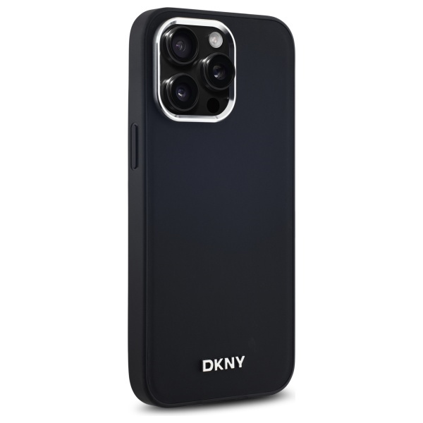 DKNY Plain Silver MagSafe Logo dėklas iPhone 14 Pro Max telefonui, juodas