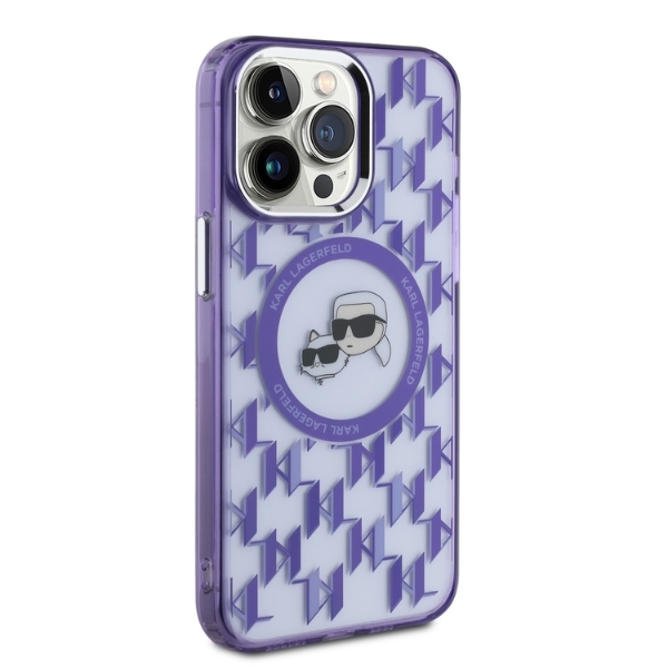 Karl Lagerfeld dėklas iPhone 15 Pro, IML Monogram Karl & Choupette MagSafe, violetinis