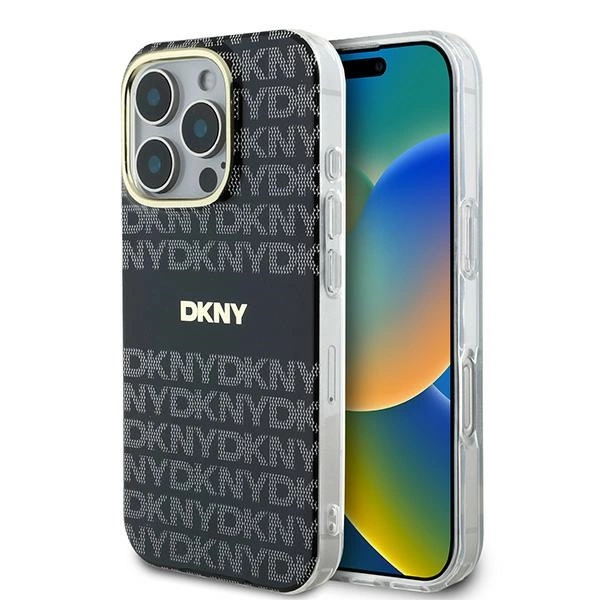 Apple iPhone 16 Pro 6.3'' DKNY Repeat Texture Pattern With Stripe Case Cover, Black