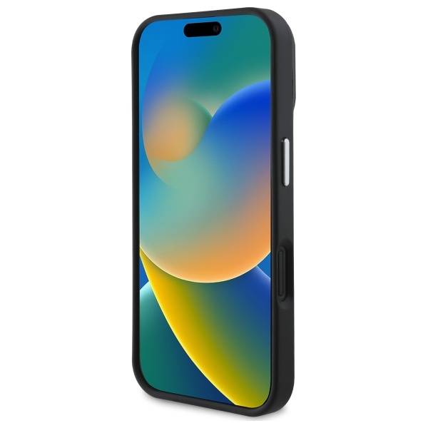 Guess Grained Triangle MagSafe dėklas skirtas iPhone 16, juodas