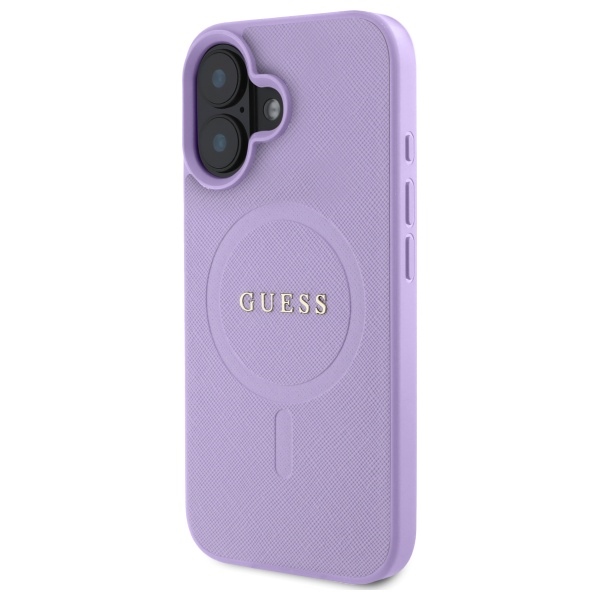 Guess dėklas iPhone 16 telefonui Saffiano MagSafe, violetinis