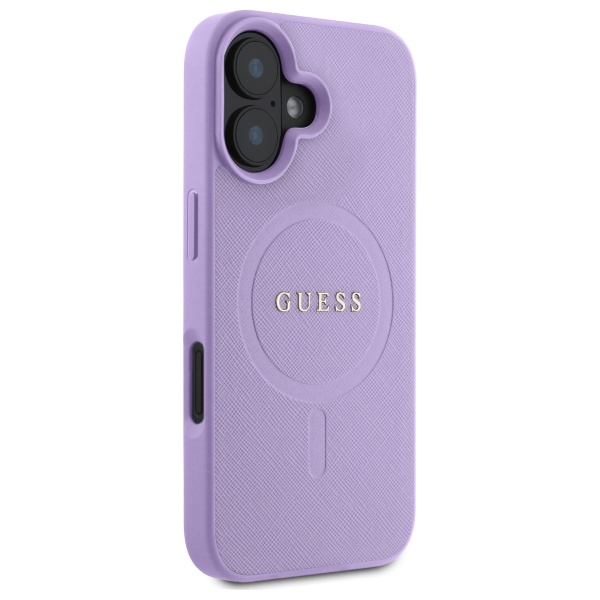 Guess dėklas iPhone 16 telefonui Saffiano MagSafe, violetinis