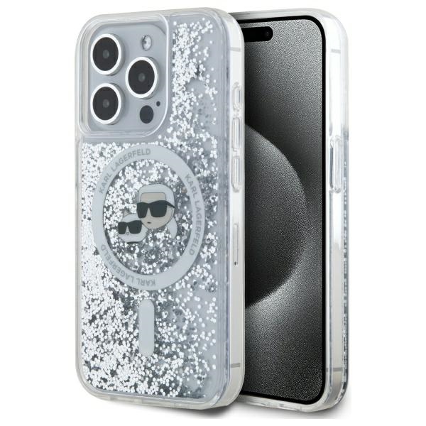 Karl Lagerfeld dėklas iPhone 15 Pro Max telefonui Liquid Glitter Karl & Choupette