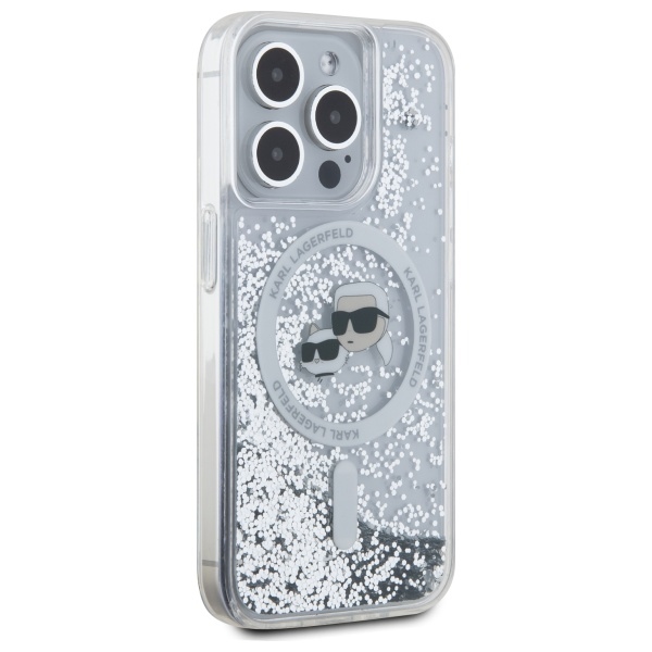 Karl Lagerfeld dėklas iPhone 15 Pro Max telefonui Liquid Glitter Karl & Choupette