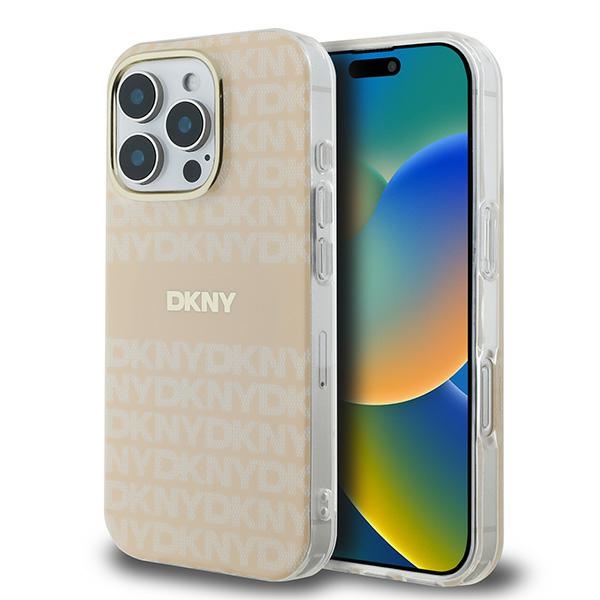 DKNY Repeat Texture Pattern dėklas iPhone 16 Pro Max telefonui, rožinis