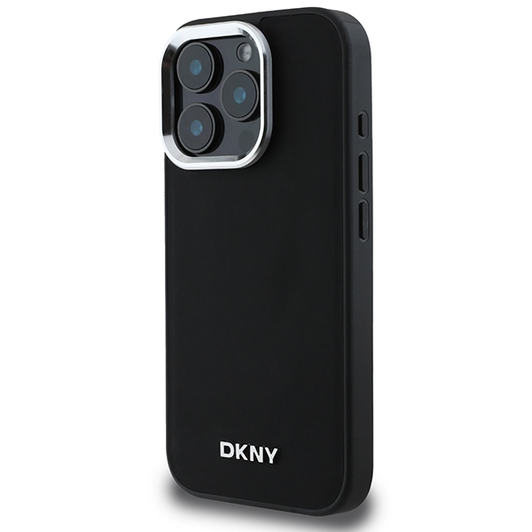 DKNY Plain Silver Logo MagSafe dėklas, skirtas iPhone 16 Pro Max, juodas