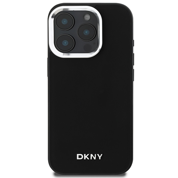 DKNY Plain Silver Logo MagSafe dėklas, skirtas iPhone 16 Pro Max, juodas