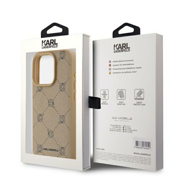 Karl Lagerfeld dėklas iPhone 15 Pro su MagSafe, smėlio spalvos