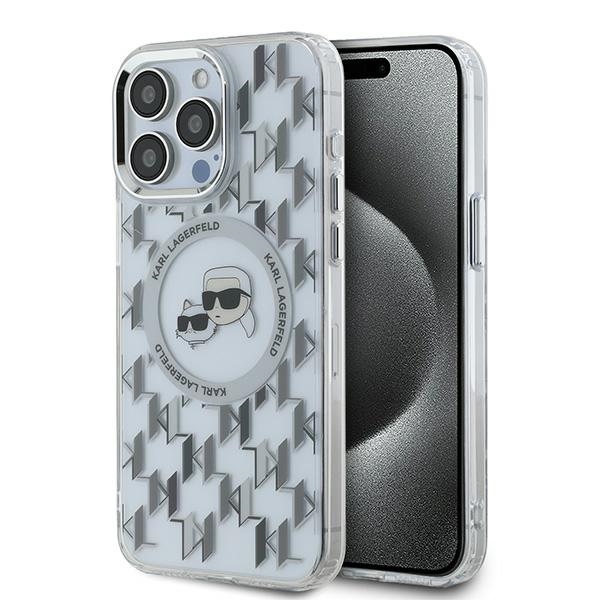 Karl Lagerfeld dėklas iPhone 15 Pro Max telefonui IML Monogram, skaidrus