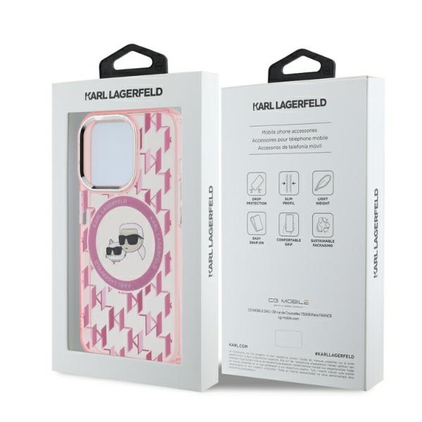 Karl Lagerfeld iPhone 15 Pro Max dėklas IML Monogram Karl & Choupette MagSafe, rožinis