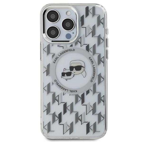 Karl Lagerfeld dėklas iPhone 15 Pro, IML Monogram Karl & Choupette MagSafe, skaidrus