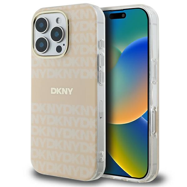 DKNY Repeat Texture Pattern & Stripe MagSafe dėklas iPhone 16 Pro, rožinis