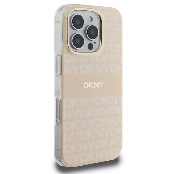 DKNY Repeat Texture Pattern & Stripe MagSafe dėklas iPhone 16 Pro, rožinis