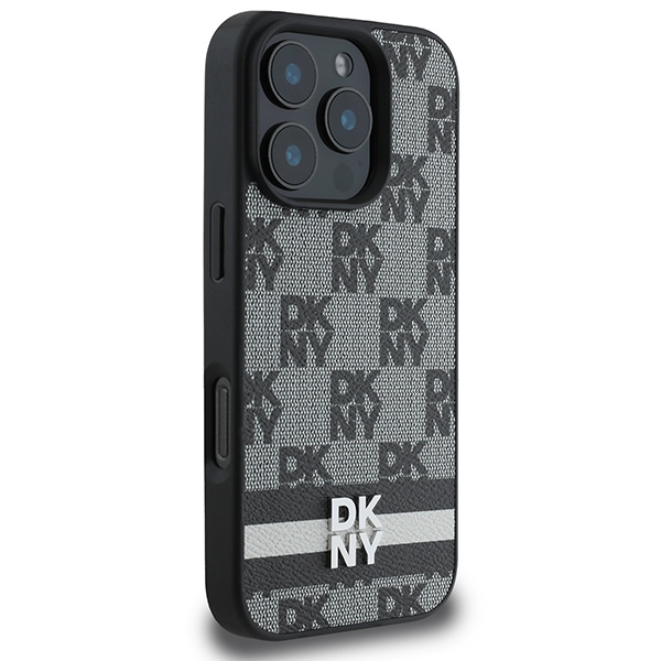 Dkny iPhone 16 Pro Max Case Checkered Pattern & Printed Stripes, Black