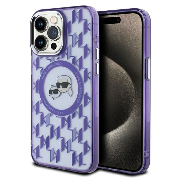 Karl Lagerfeld dėklas iPhone 15 Pro Max telefonui su MagSafe, violetinis