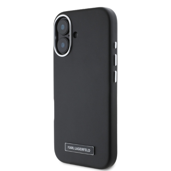Karl Lagerfeld dėklas iPhone 16 telefonui, FW Metal Plate MagSafe, juodas