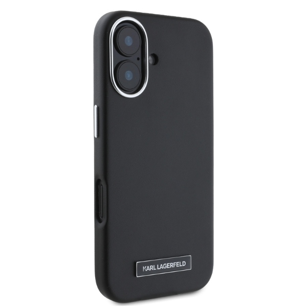 Karl Lagerfeld dėklas iPhone 16 telefonui, FW Metal Plate MagSafe, juodas