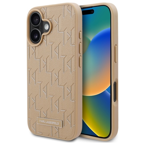 Karl Lagerfeld dėklas iPhone 16 su MagSafe, Hot Stamp, kreminis