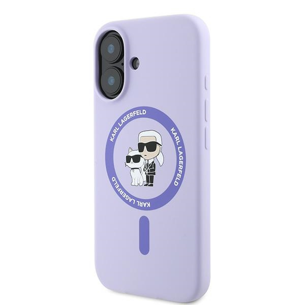 Karl Lagerfeld Silicone Karl&Choupette MagSafe dėklas iPhone 16 telefonui, violetinis