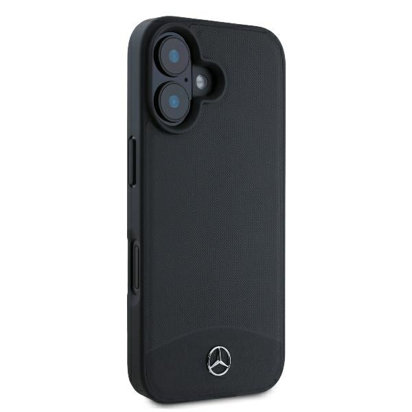 Mercedes dėklas iPhone 16 telefonui Textured And Plain Leather MagSafe, juodas