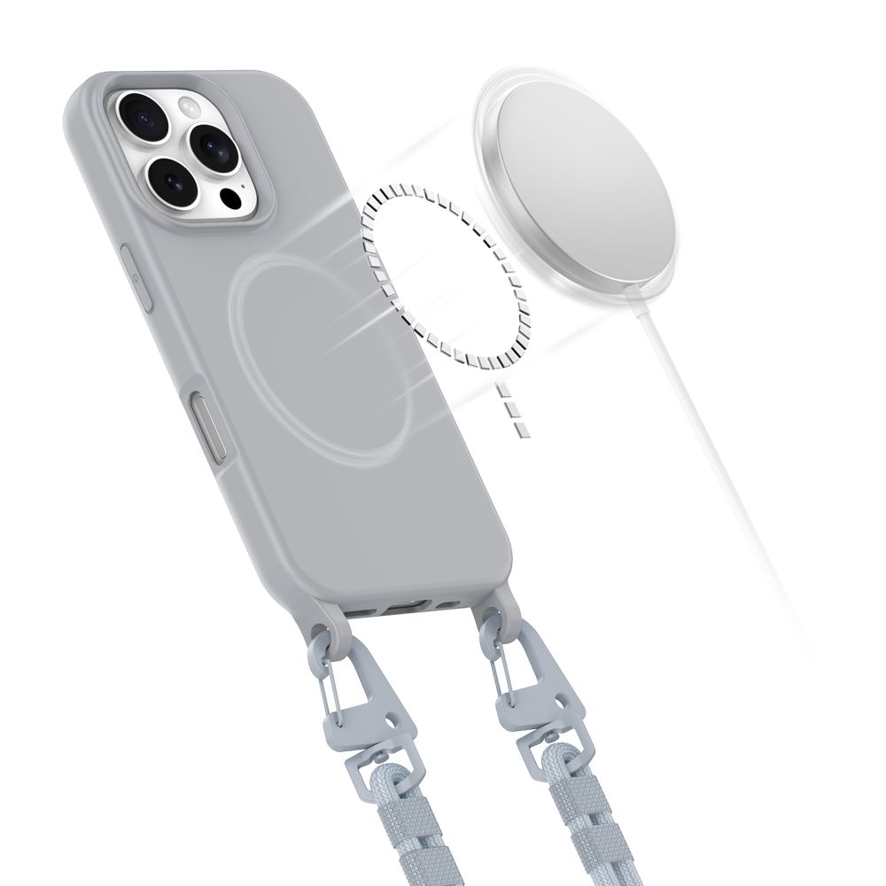 Tech-Protect MagNecklace MagSafe dėklas iPhone 16 Pro su virvele, pilkas